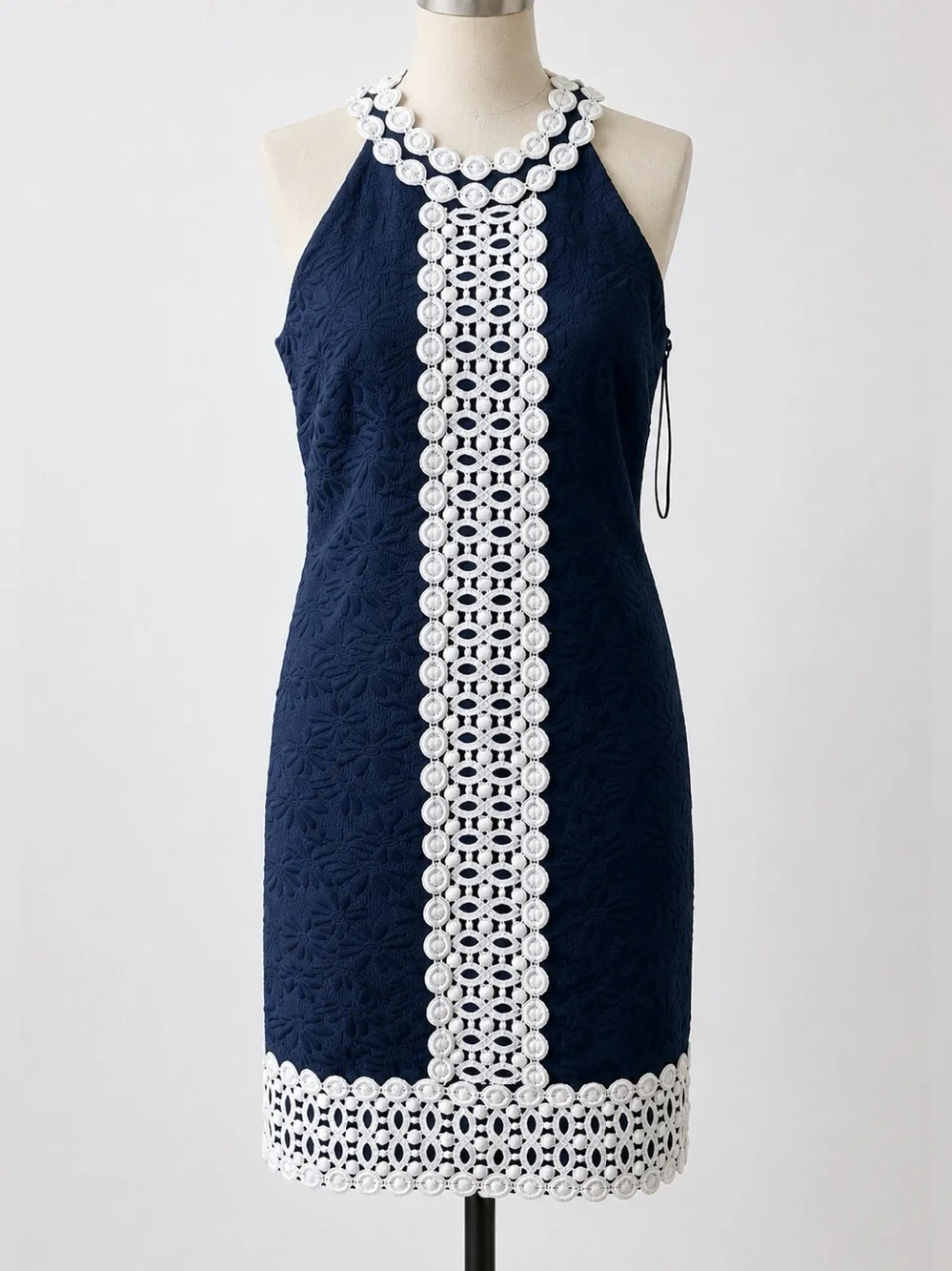 Michael Michael Kors Navy Floral Jacquard Lace Trim Sheath Dress Size 6